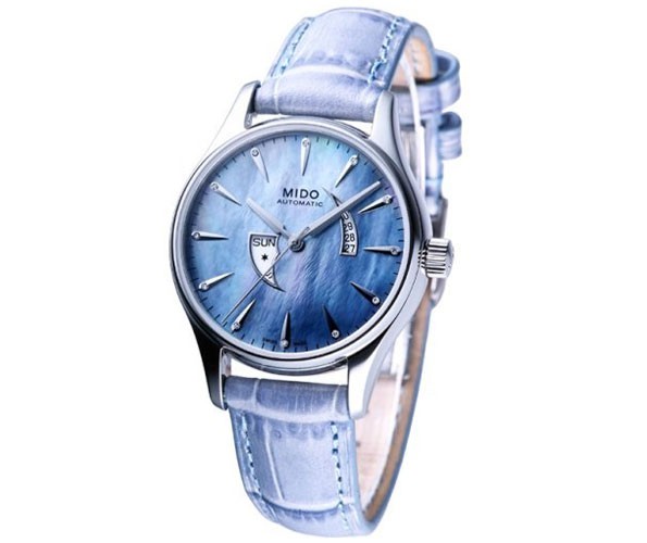 With the elegant blue color, graceful and charming design style, this steel case fake Mido watch leaves people a deep impression.