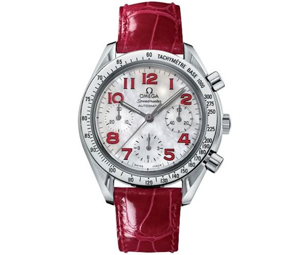 Bright red Arabic numerals decorated the white mother-of-pearl dial, making the whole fake Omega watch more with a unique charm. 