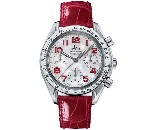 Bright red Arabic numerals decorated the white mother-of-pearl dial, making the whole fake Omega watch more with a unique charm.