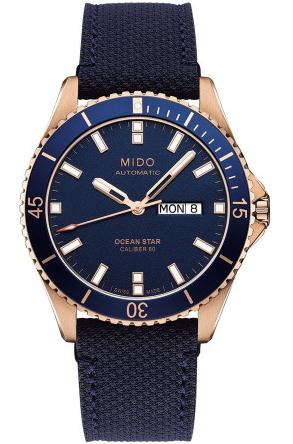 Adopting the charming blue color and rose gold material, this fake Mido watch presents a wonderful visual effect.