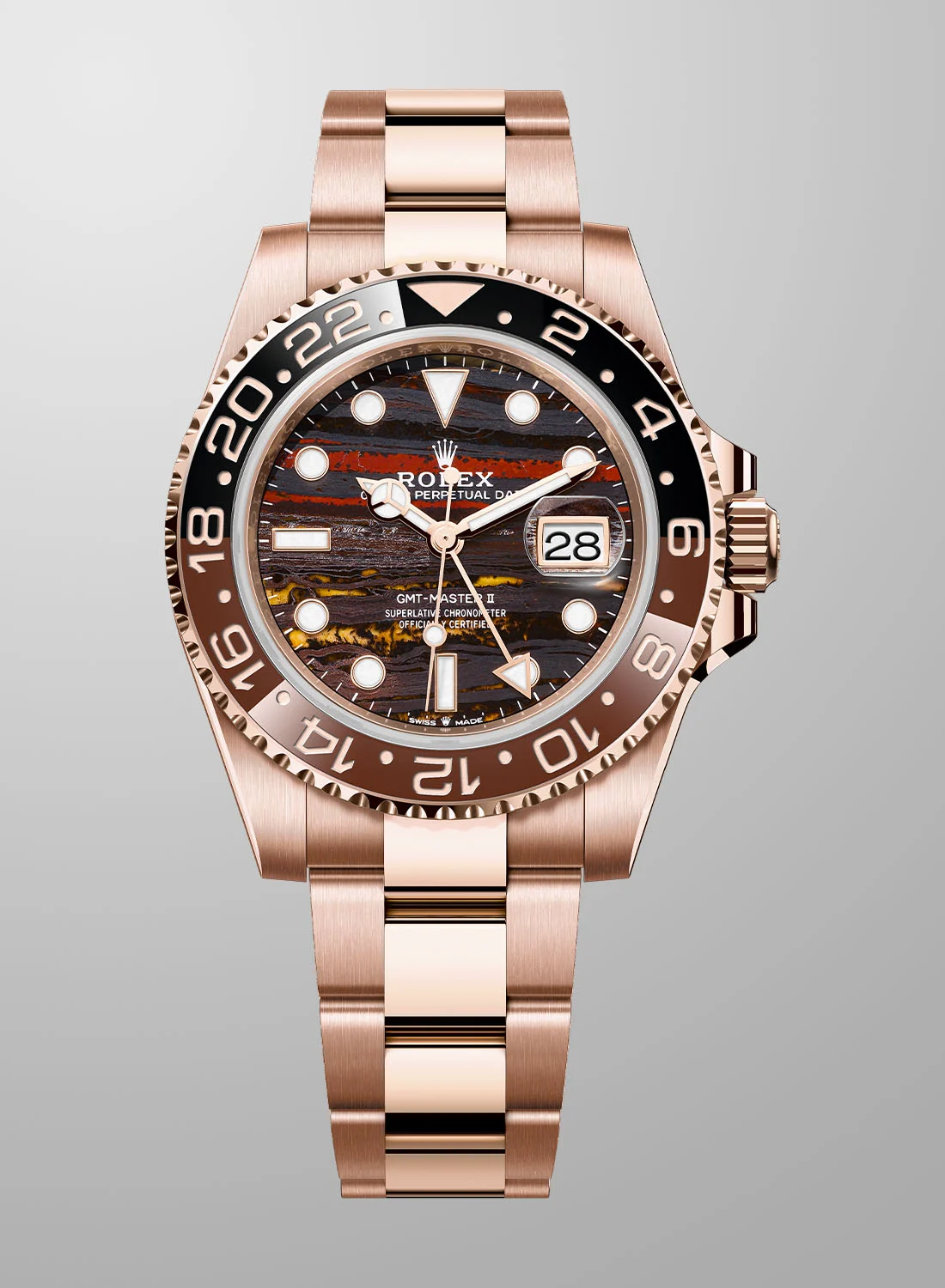 The Exotic New UK Top Replica Rolex GMT-Master II Everose Gold With Tiger Iron Dial